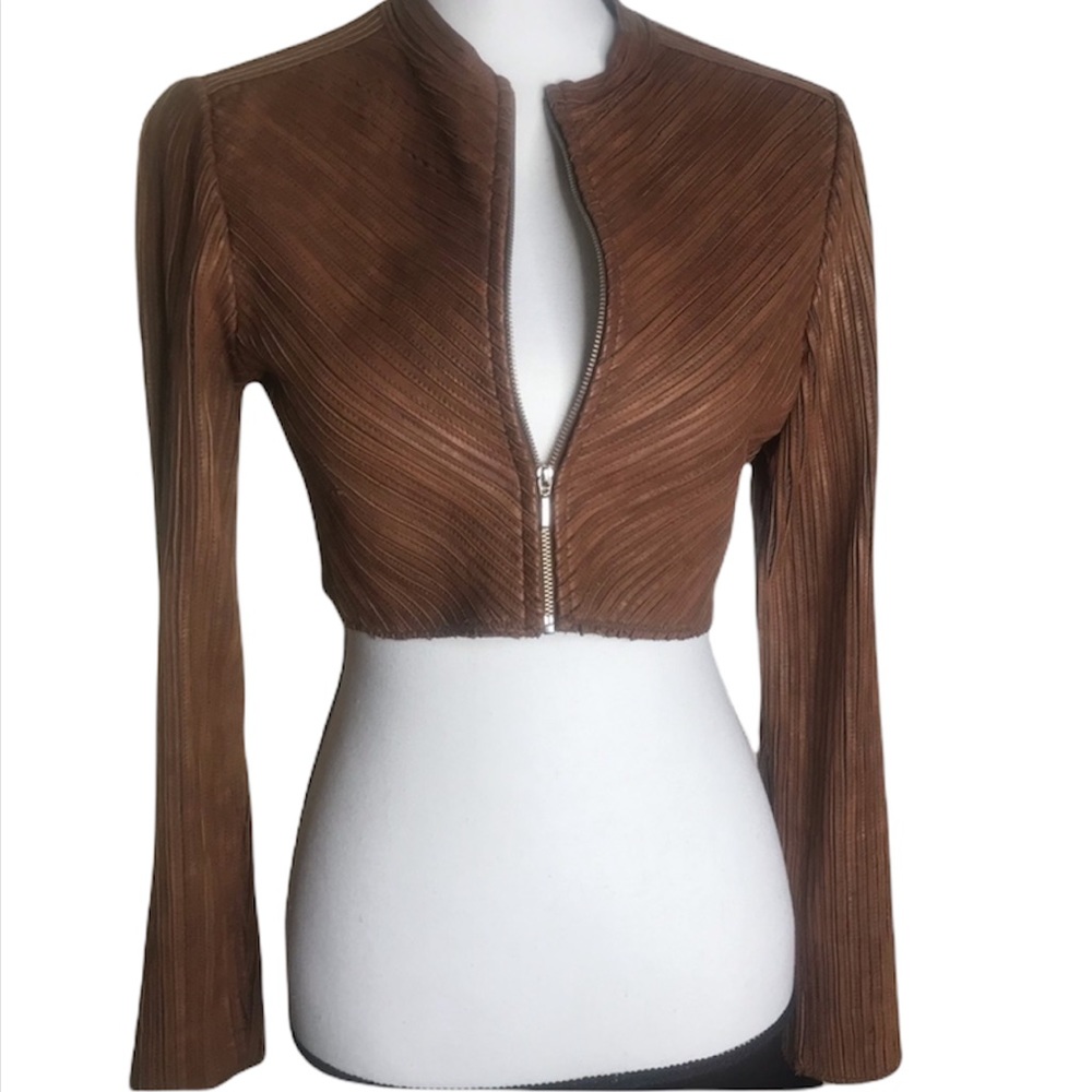 Genuine Leather Cropped Tan / Brown Jacket
